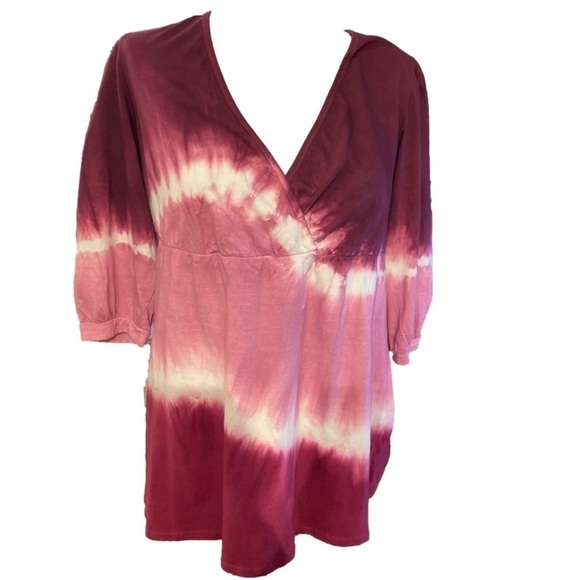 Roaman's Tops - Roaman's Pink Burgundy Tie Dye Cotton Babydoll Top XL